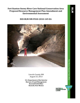 Fort Stanton-Snowy River Cave National Conservation Area Resource Management Plan Amendment and Environmental Assessment