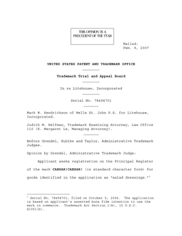 Feb. 9, 2007 UNITED STATES PATENT and TRADEMARK OFFICE