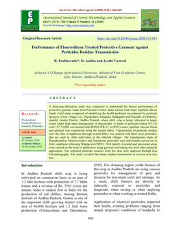 Performance of Flourosilicon Treated Protective Garment Against Pesticides Residue Transmission