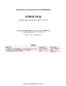 Aptiv PLC Form 10-Q Quarterly Report Filed 2018-05-02