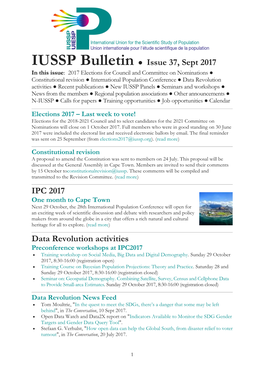 IUSSP Bulletin Issue 37, Sept 2017 IPC 2017 Data Revolution Activities
