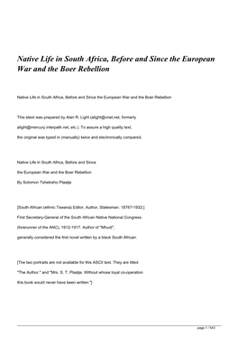 Native Life in South Africa, Before and Since the European War and the Boer Rebellion