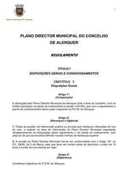 Plano Director Municipal Do Concelho De Alenquer