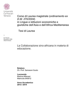 Corso Di Laurea Magistrale (Ordinamento Ex D.M. 270/2004) In