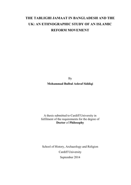 The Tablighi Jamaat in Bangladesh and the Uk: an Ethnographic Study of an Islamic Reform Movement