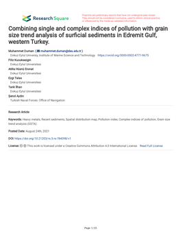 Combining Single and Complex Indices of Pollution with Grain Size Trend Analysis of Surfcial Sediments in Edremit Gulf, Western Turkey