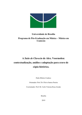 A Suite De Clavecin De Alex. Voormolen: Contextualização, Análise E Adaptação Para Cravo De Cópia Histórica