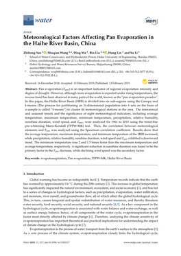 Meteorological Factors Affecting Pan Evaporation in the Haihe River Basin, China