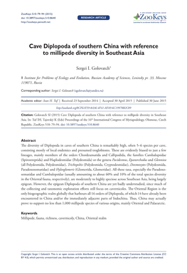 Cave Diplopoda of Southern China with Reference to Millipede Diversity in Southeast Asia