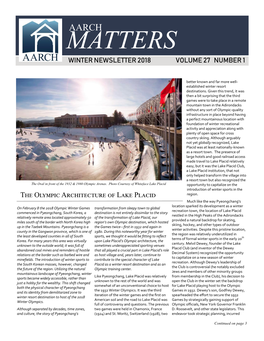 Aarch Matters Winter Newsletter 2018 Volume 27 Number 1