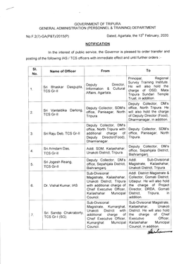 No.F.2(7)-GA(P&T)/2015(P) Principal, Regional District, Tripura, In