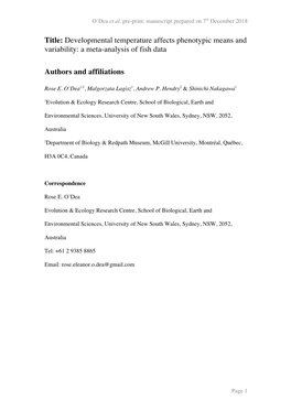 Developmental Temperature Affects Phenotypic Means and Variability: a Meta-Analysis of Fish Data