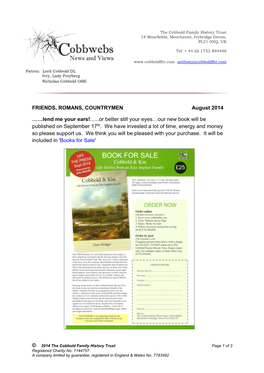 FRIENDS, ROMANS, COUNTRYMEN August 2014