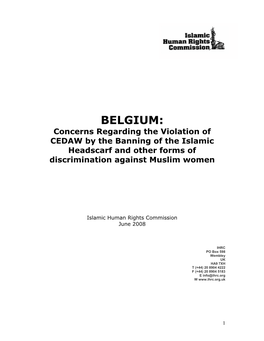 BELGIUM: Concerns Regarding the Violation of CEDAW by the Banning of the Islamic Headscarf and Other Forms of Discrimination Against Muslim Women