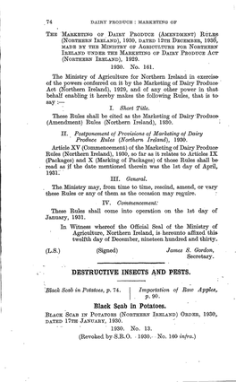 Black Scab in Potatoes. BLAOK SOAB in POTATOES (NORTHERN IRELAND) ORDER, 1930