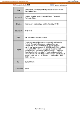 Title Pantothenate Auxotrophy of Methylobacterium Spp. Isolated