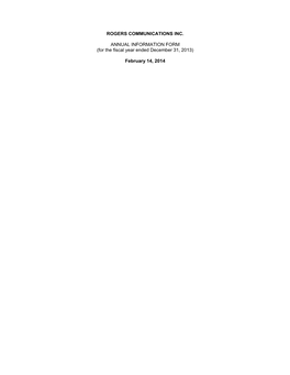 ROGERS COMMUNICATIONS INC. ANNUAL INFORMATION FORM (For