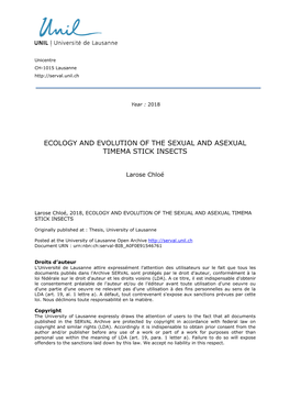 Ecology and Evolution of the Sexual and Asexual Timema Stick Insects