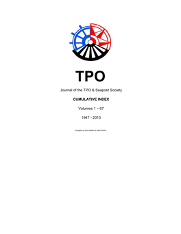 Journal of the TPO & Seapost Society CUMULATIVE INDEX Volumes 1