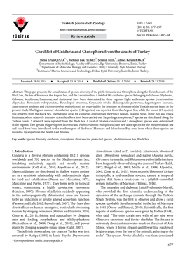 Checklist of Cnidaria and Ctenophora from the Coasts of Turkey