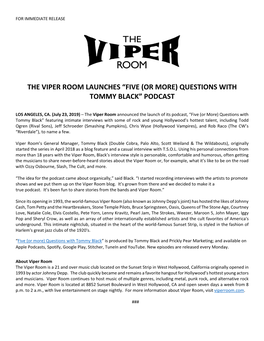 The Viper Room Launches “Five (Or More) Questions with Tommy Black” Podcast