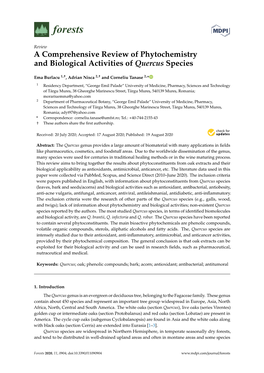 A Comprehensive Review of Phytochemistry and Biological Activities of Quercus Species