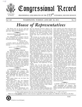 Congressional Record United States Th of America PROCEEDINGS and DEBATES of the 113 CONGRESS, SECOND SESSION