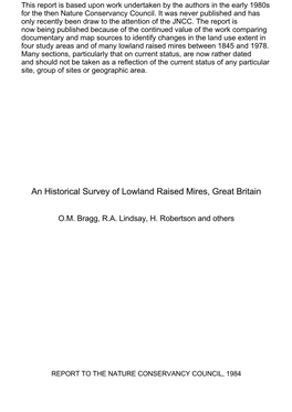 An Historical Survey of Lowland Raised Mires, Great Britain