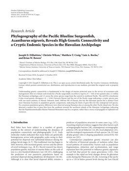 Phylogeography of the Pacific Blueline Surgeonfish, Acanthurus