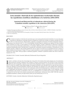 Lista Anotada E Ilustrada De Los Equinodermos Recolectados Durante Las Expediciones Científicas Colombianas a La Antártica (2016-2019)