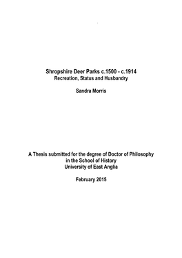 Shropshire Deer Parks C.1500 - C.1914 Recreation, Status and Husbandry