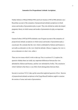 1 Semantics for Propositional Attitude Ascriptions Nathan Salmon (1986A