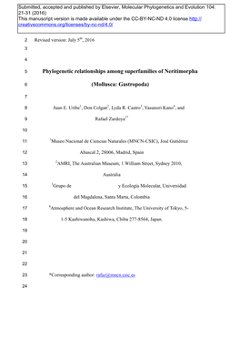 Phylogenetic Relationships Among Superfamilies of Neritimorpha