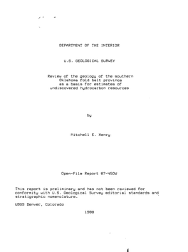 Review of the Geology of the Southern Oklahoma Fold Belt Province As a Basis for Estimates of Undiscovered Hydrocarbon Resources