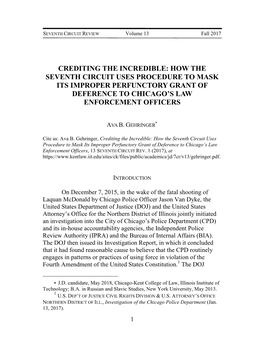 How the Seventh Circuit Uses Procedure to Mask Its Improper Perfunctory Grant of Deference to Chicago’S Law Enforcement Officers