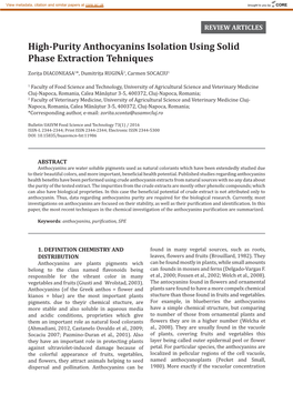 High-Purity Anthocyanins Isolation Using Solid Phase Extraction Tehniques