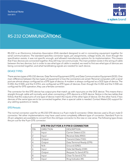 Waterlog RS-232 Communications