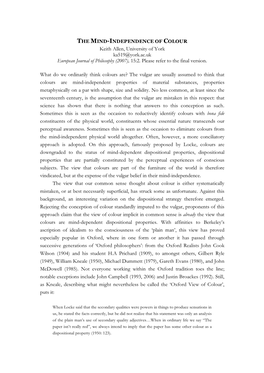 Keith Allen, University of York Ka519@York.Ac.Uk European Journal of Philosophy (2007), 15:2