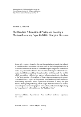 The Buddhist Affirmation of Poetry and Locating a Thirteenth-Century Fugen Kōshiki in Liturgical Literature