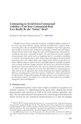 Contracting to Avoid Extra-Contractual Liability—Can Your Contractual Deal Ever Really Be the “Entire” Deal?