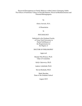 The Effects of Familismo Values on Suicidal Ideation, Perceived Burdensomeness and Thwarted Belongingness