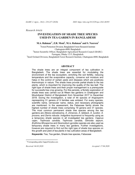 Investigation of Shade Tree Species Used in Tea Garden in Bangladesh