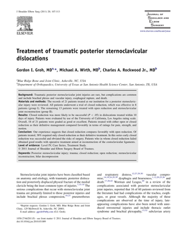 Treatment of Traumatic Posterior Sternoclavicular Dislocations