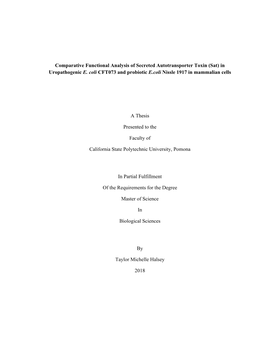 Comparative Functional Analysis of Secreted Autotransporter Toxin (Sat) in Uropathogenic E