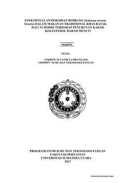 Solanum Torvum Swartz) DALAM MAKANAN TRADISIONAL KHAS BATAK DALI NI HORBO TERHADAP PENURUNAN KADAR KOLESTEROL DARAH MENCIT