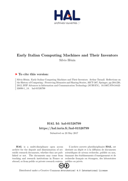 Early Italian Computing Machines and Their Inventors Silvio Hénin