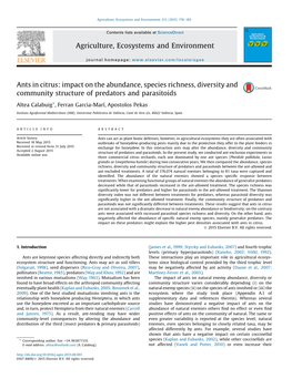 Ants in Citrus: Impact on the Abundance, Species Richness, Diversity And