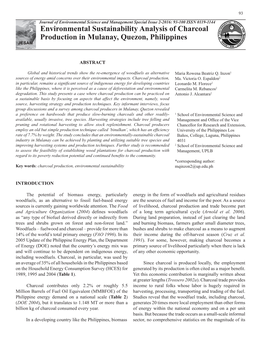 Environmental Sustainability Analysis of Charcoal Production in Mulanay, Quezon, Philippines JESAM