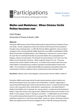 Mailer and Maidstone: When Cinéma Vérité Fiction Becomes Real