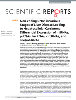 Non-Coding Rnas in Various Stages of Liver Disease Leading